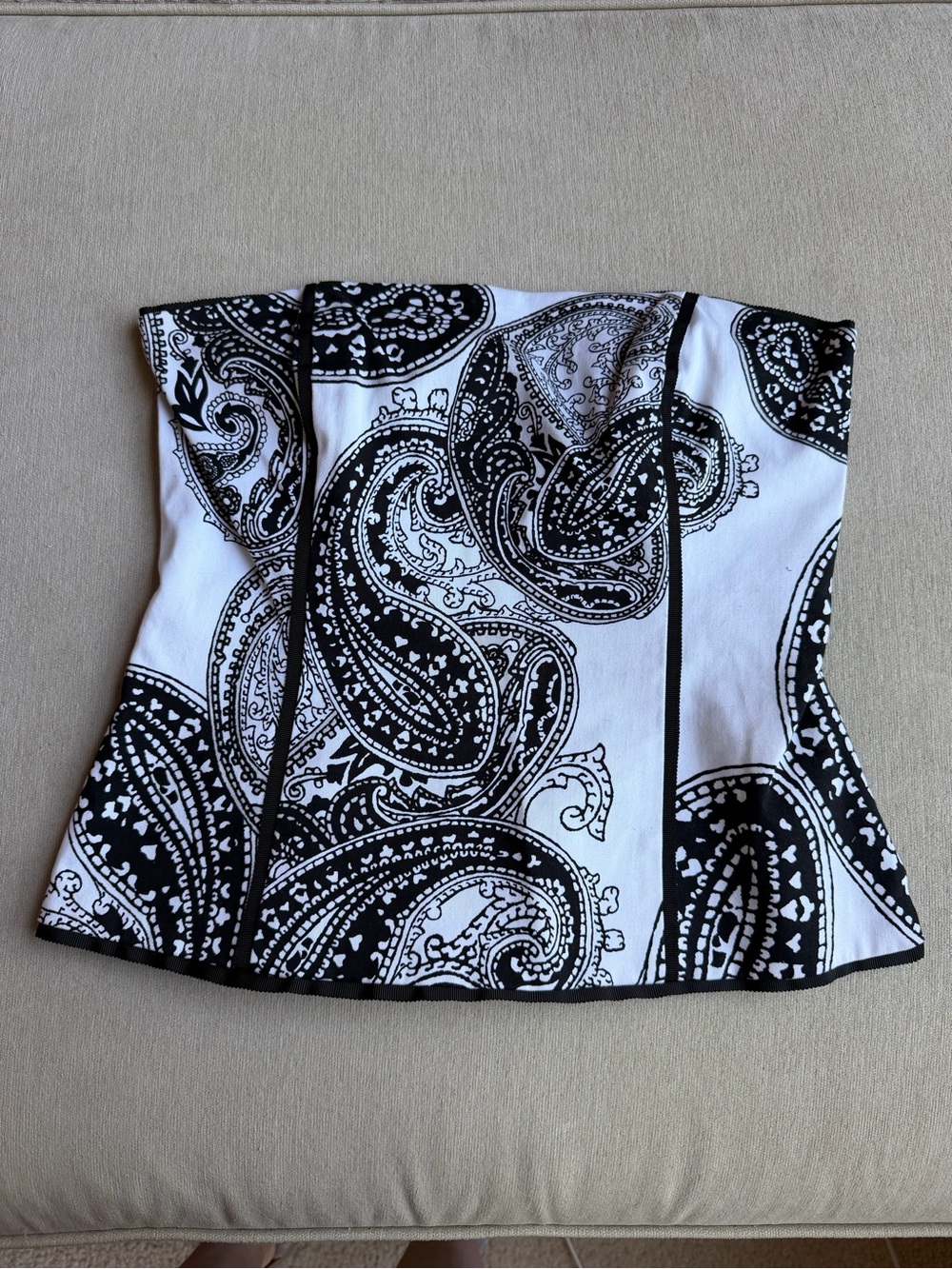 White House Black Market White Strapless Bustier with Black Trim